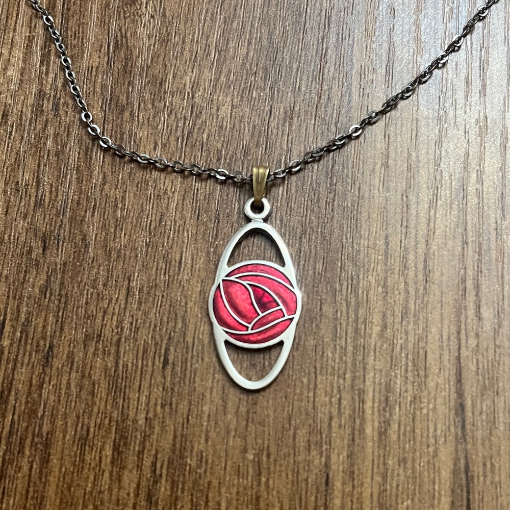 Glasgow Mackintosh Rose Enamel Necklace